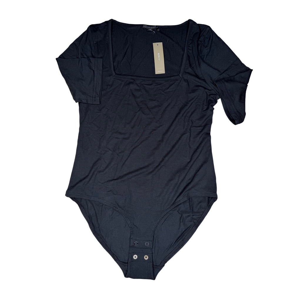 J.CREW Bodysuit Black Square Neck Short Sleeve Women's Size Medium NWT